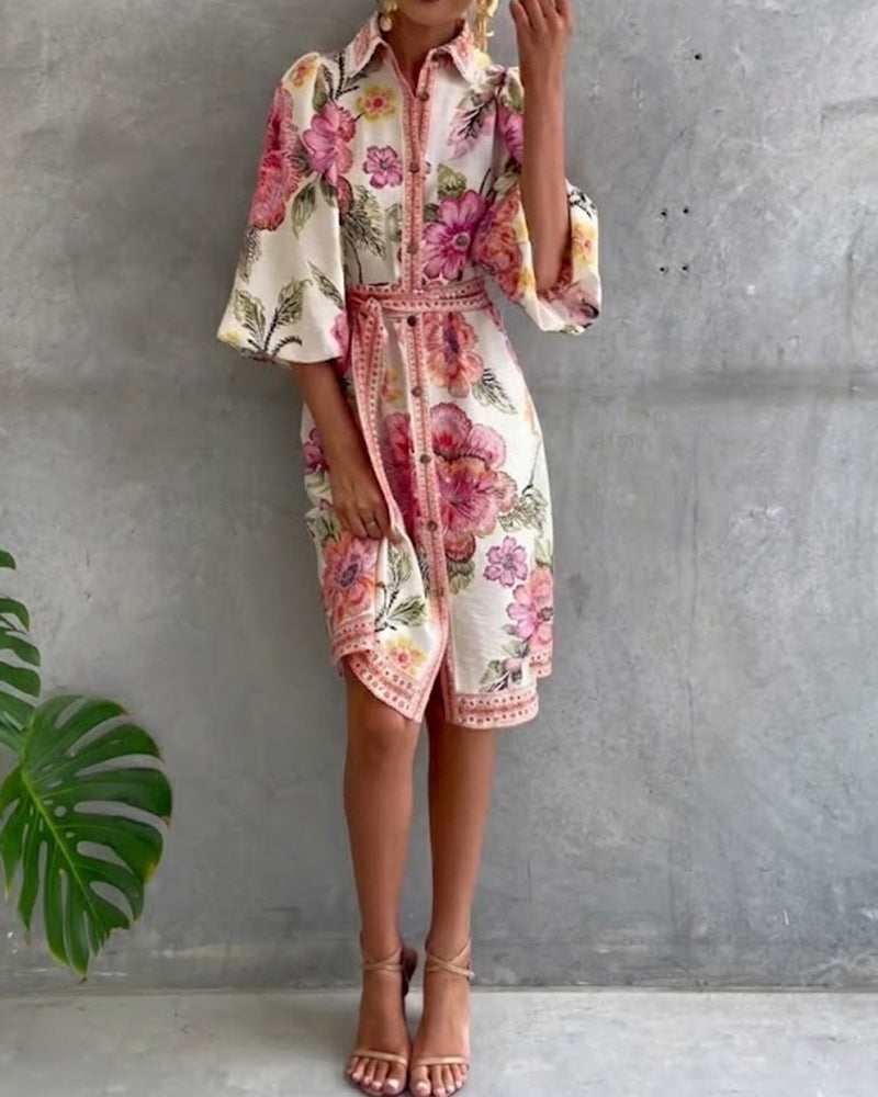 Luné® | Camille — Elegante Jurk met Geribbelde Kraag & Volumineuze Mouwen