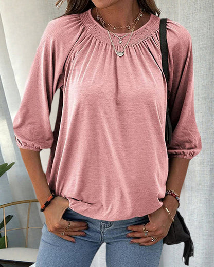 Luné® | Élodie — Verfijnd T-shirt met Ronde Hals & 3/4-mouwen