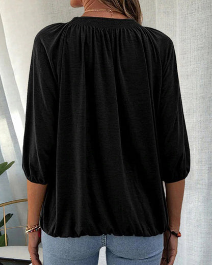 Luné® | Élodie — Verfijnd T-shirt met Ronde Hals & 3/4-mouwen
