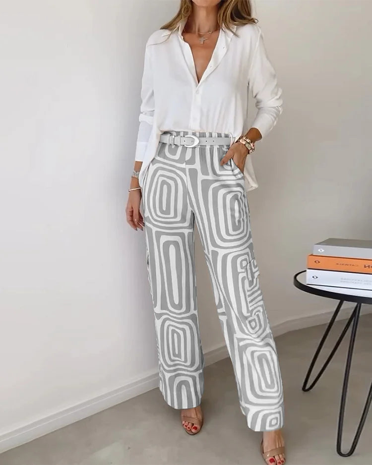 Luné® | Gabriella — Elegante 3-Delige Dameset met Pantalon, Blouse & Riem
