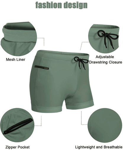 Men's Swimwear Swimsuits Solid Basic Swim Boxer Trunks Board Shorts with Zipper Pockets