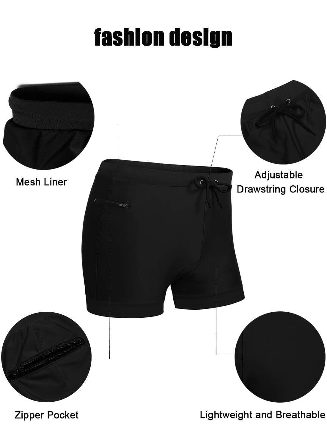 Men's Swimwear Swimsuits Solid Basic Swim Boxer Trunks Board Shorts with Zipper Pockets