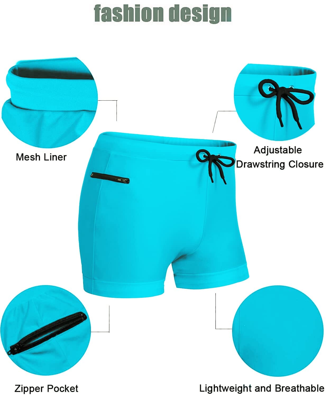 Men's Swimwear Swimsuits Solid Basic Swim Boxer Trunks Board Shorts with Zipper Pockets