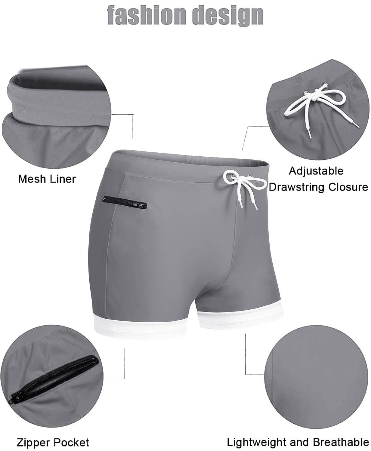Men's Swimwear Swimsuits Solid Basic Swim Boxer Trunks Board Shorts with Zipper Pockets