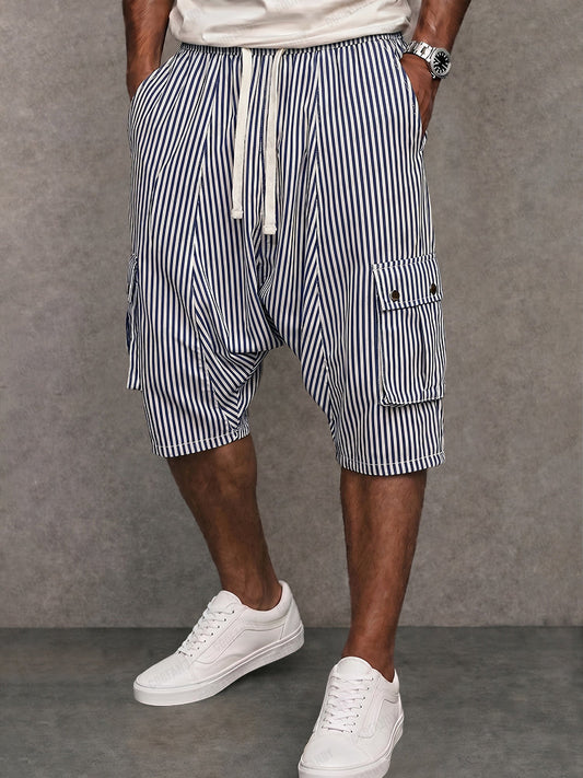 Versatile Pinstripe Drop Crotch Drawstring Shorts