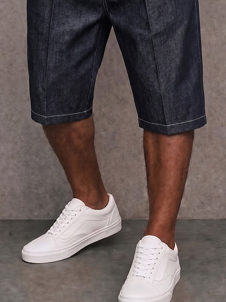 Stylish Contrast Stitching Stretchy Denim Shorts