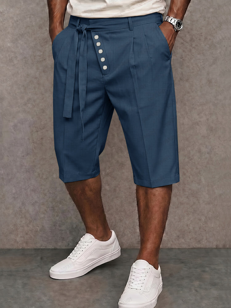 Casual Tie Waist Slant Placket Suit Shorts
