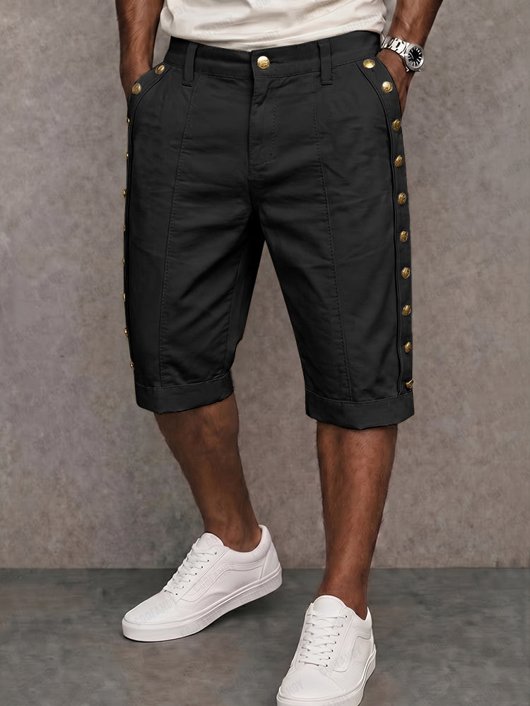 Versatile Side Button Trim 100% Cotton Shorts