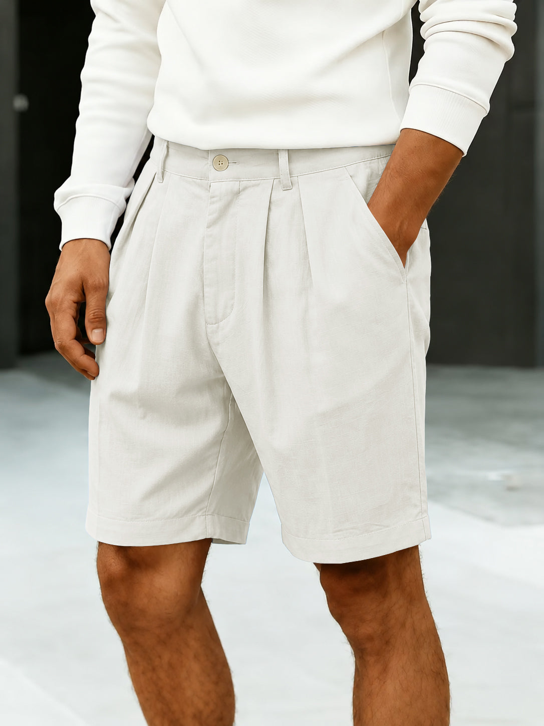 Men's High-Rise Pleated Chino Shorts