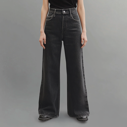 Luné® | Camille — Zwarte Jeans met Wijde Pijpen