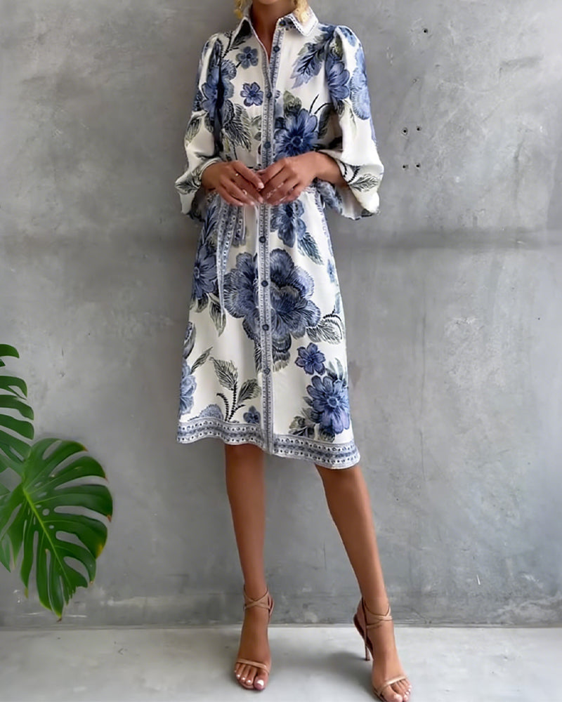 Luné® | Camille — Elegante Jurk met Geribbelde Kraag & Volumineuze Mouwen