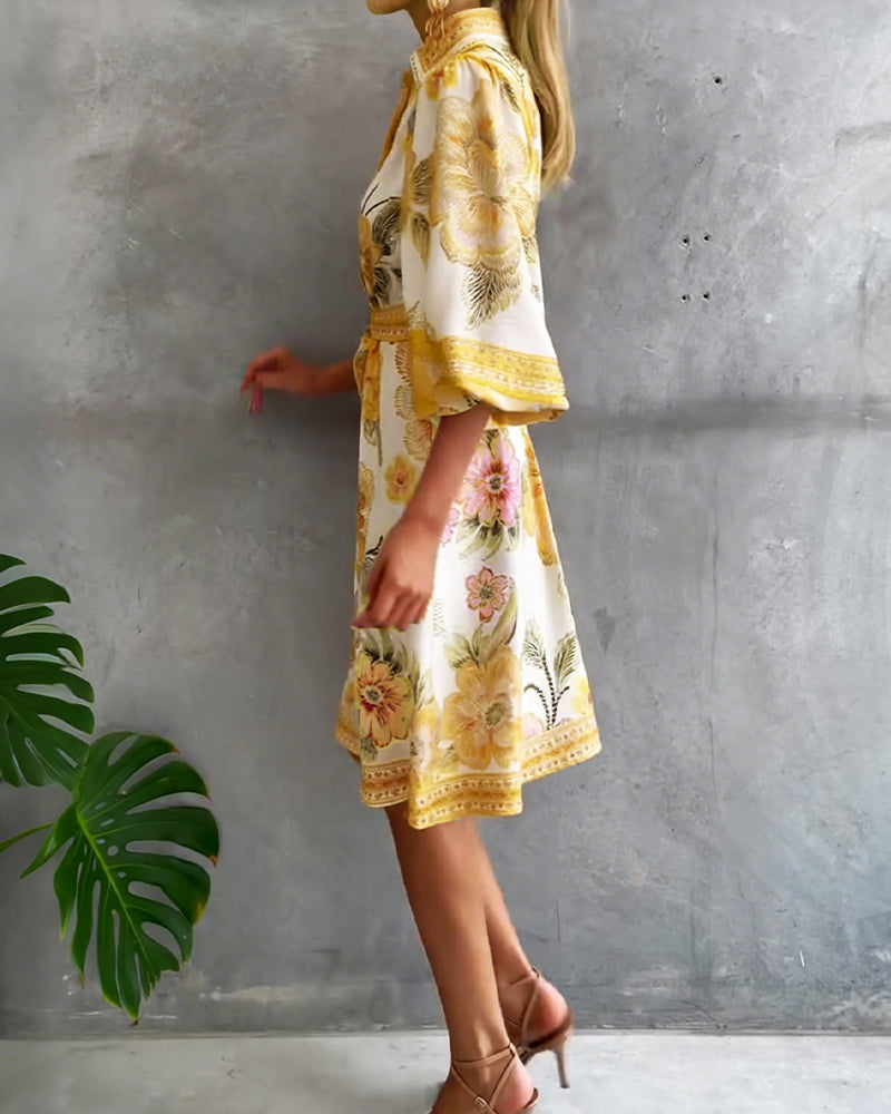 Luné® | Camille — Elegante Jurk met Geribbelde Kraag & Volumineuze Mouwen