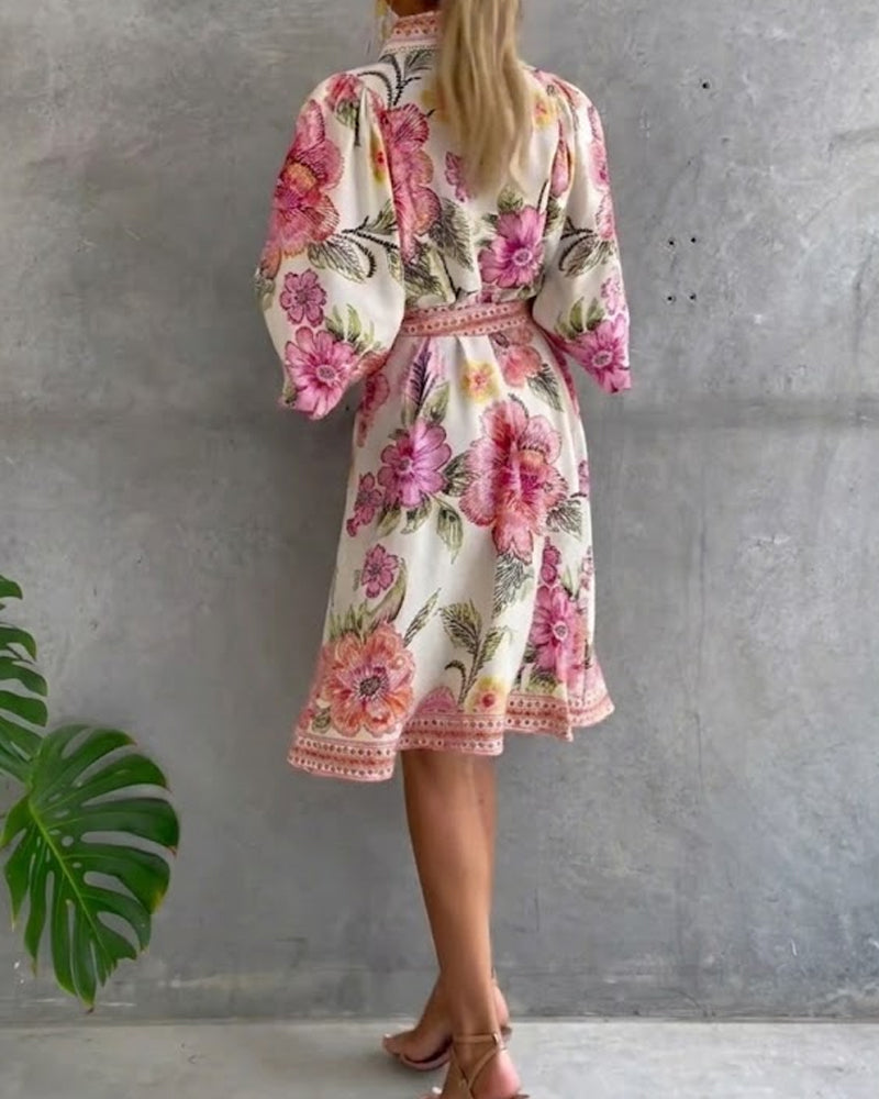 Luné® | Camille — Elegante Jurk met Geribbelde Kraag & Volumineuze Mouwen