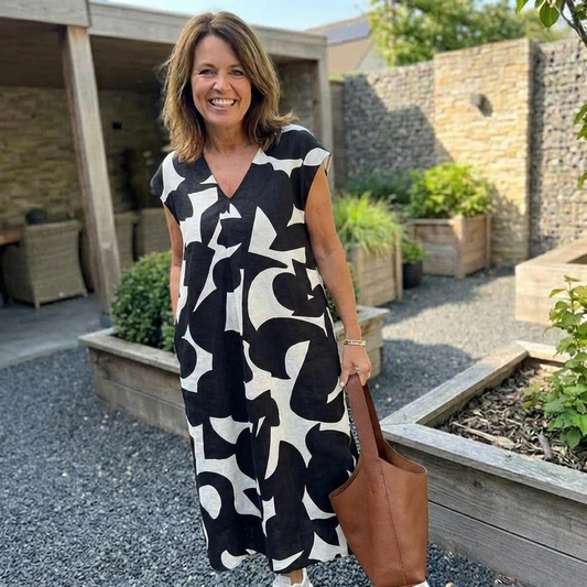 Laluna® | Jurk met print en V-hals