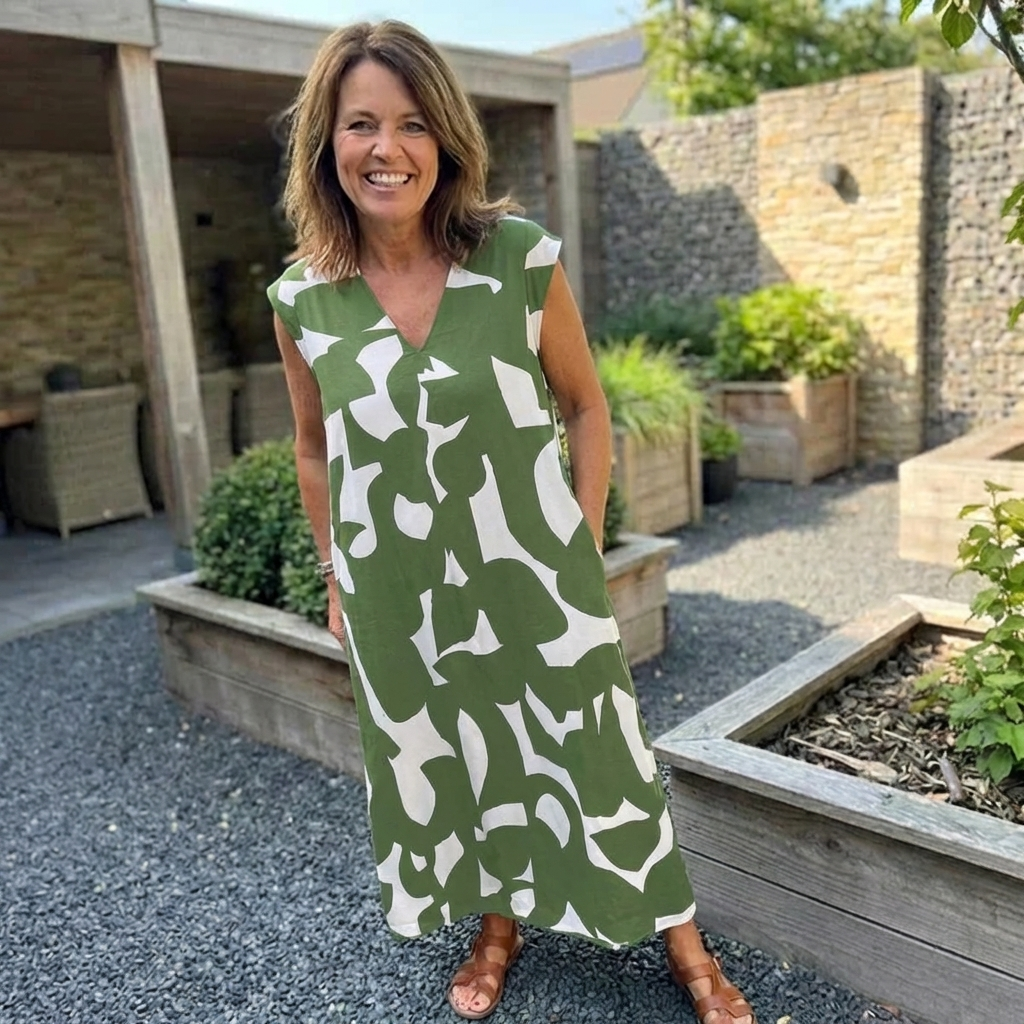 Laluna® | Jurk met print en V-hals