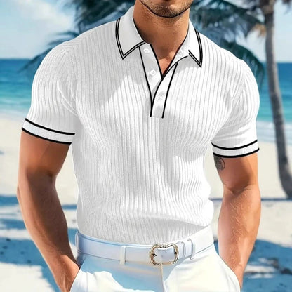 Silvan | Geribbelde gebreide poloshirt